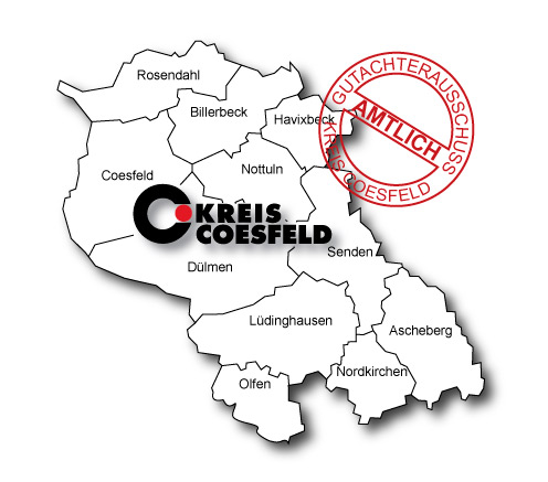 Karte des Kreises Coesfeld mit Stempel "Gutachterauschuss Kreis Coesfeld Amtlich"